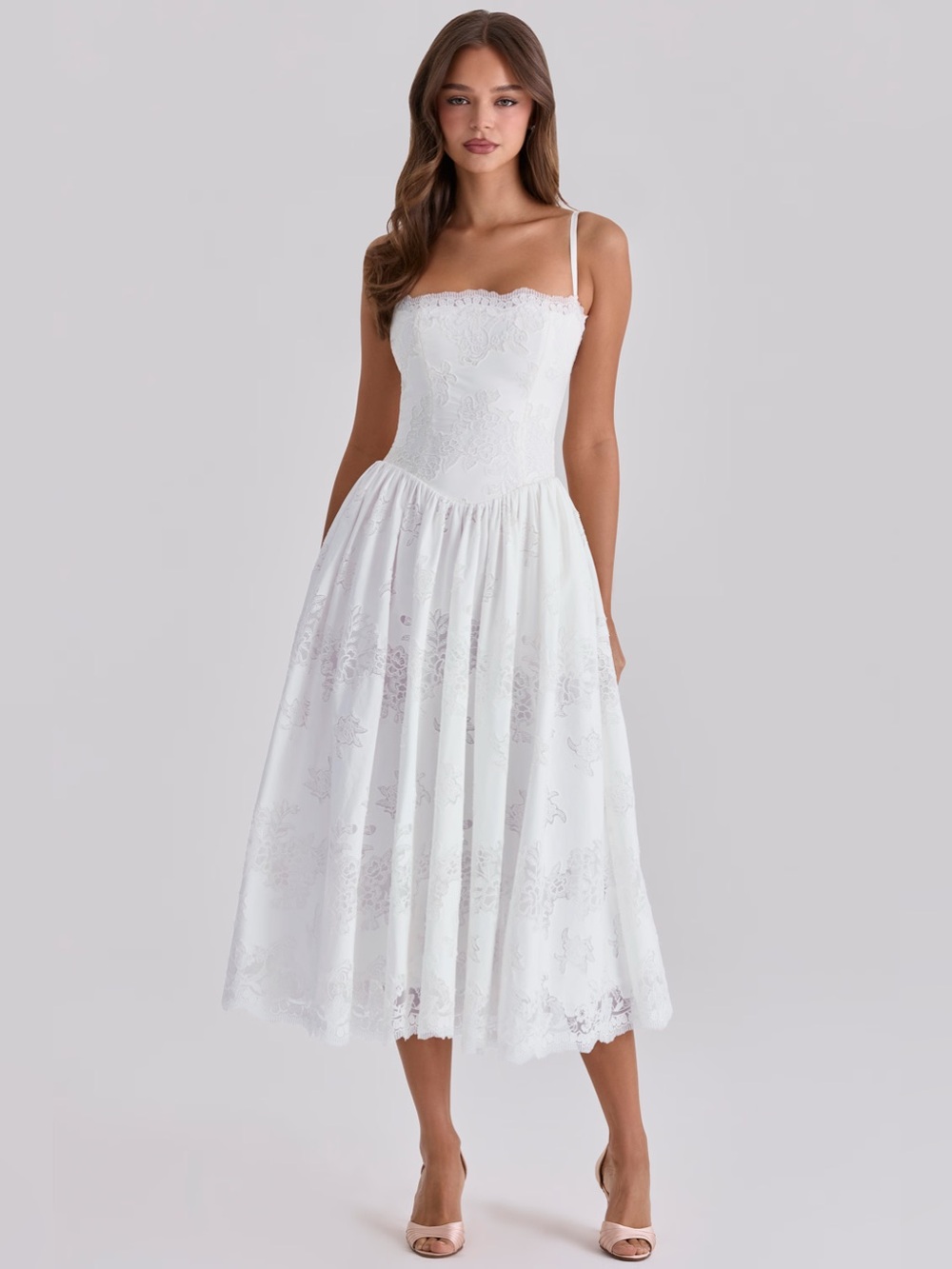 House of cb CHLOE White Custom Lace + Cotton Midi Sundress NWOT
